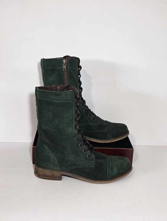 Skechers Shoes - Skechers Womens 9 Green Suede Lace Up Side Zip Tall Combat Boots Cap Toe 48360